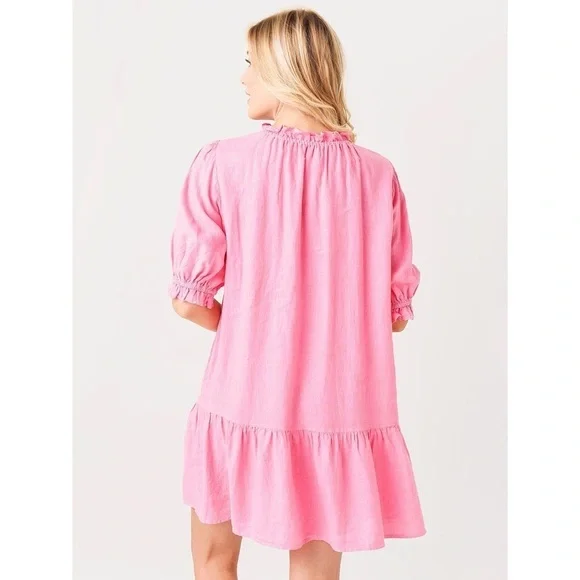 Velvet by Graham & Spencer Bernice Linen Ruffle Mini Dress in Pink Size M - Picture 13 of 13